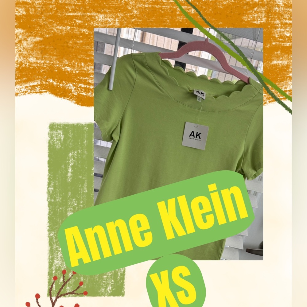 Anne Klein Lime Scalloped Neck Tee XS